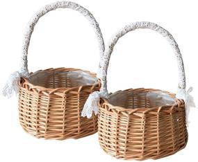 img 4 attached to Woven Storage Basket Set with Handle and Ribbon - Ideal for Wedding Flower Girl Baskets, Home Garden Decor - A1