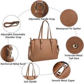 img 2 attached to 🎒 15.6 Inch Waterproof Laptop Tote Bag for Women - Large Leather Computer Briefcase, Business Professional Office Work Bag, Lightweight Shoulder Handbag, Brown