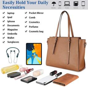 img 3 attached to 🎒 15.6 Inch Waterproof Laptop Tote Bag for Women - Large Leather Computer Briefcase, Business Professional Office Work Bag, Lightweight Shoulder Handbag, Brown