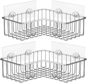 img 4 attached to 🛁 Carwiner Stainless Steel Corner Shower Caddy 2-Pack - Wall Mounted Bathroom Shelf with Adhesive - Wide Space Shower Shelf Organizer for Kitchen and Bathroom Storage (Silver)