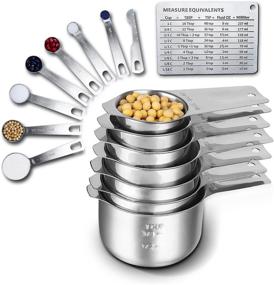 img 4 attached to 🥄 KULUNER Stainless Steel Measuring Cups and Spoons Set - 16 Piece Metal Measure for Dry & Liquid Measurement, Stackable Kitchen Gadgets for Cooking & Baking - Best Price