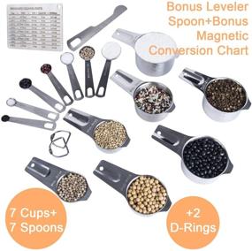 img 3 attached to 🥄 KULUNER Stainless Steel Measuring Cups and Spoons Set - 16 Piece Metal Measure for Dry & Liquid Measurement, Stackable Kitchen Gadgets for Cooking & Baking - Best Price