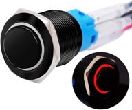 🔴 twidec/19mm raised top momentary push button switch 1no 1nc spdt mounting hole black waterproof stainless steel shell with red led ring, pre-wired wires, suitable for car modification switch - gm19o-bk-r logo