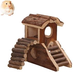 img 4 attached to 🏠 Ideal Wooden House Hideout: Cozy Small Pets Hut for Dwarf Hamsters - Sleeping Cabin and Cage Accessory