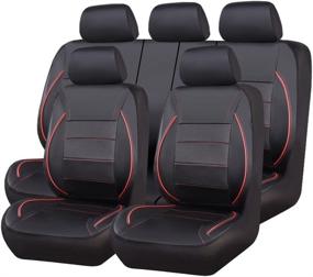 img 4 attached to 🚗 CAR PASS Universal FIT Piping Leather Car Seat Cover - 11PCS, Black and Red - Airbag Compatible, Inside Zipper Design and Reserved Opening Holes for SUVs, Vans, Trucks