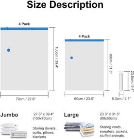 img 3 attached to 🛏️ Upgrade Double Zipper Vacuum Storage Bags (8 Pack, 4 x Jumbo, 4 x Large) + Free Hand Pump – Space Saver Solution for Clothes, Comforters, Blankets, and Bedding