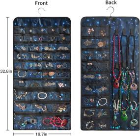 img 3 attached to BB Brotrade Hanging Jewelry Organizer - Dual-Sided Oxford Accessories Organizer with 56 Pockets and 9 Loop Hooks, Ideal for Jewelries Storage (Blue)