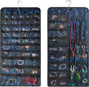 img 4 attached to BB Brotrade Hanging Jewelry Organizer - Dual-Sided Oxford Accessories Organizer with 56 Pockets and 9 Loop Hooks, Ideal for Jewelries Storage (Blue)