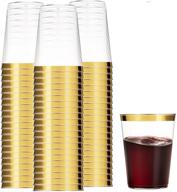 pack of 100 gold rimmed disposable plastic cups - 12 oz clear tumblers, elegant party and wedding cups logo