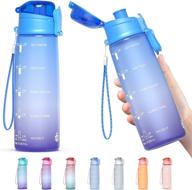 y3 32oz motivational fitness sports water bottle with time marker, bpa free tritan plastic, leakproof flip top, for gym, outdoor, office work - blue/purple gradient, 32oz logo