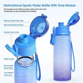 img 3 attached to Y3 32oz Motivational Fitness Sports Water Bottle With Time Marker, BPA Free Tritan Plastic, Leakproof Flip Top, For Gym, Outdoor, Office Work - Blue/Purple Gradient, 32oz