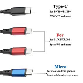 img 3 attached to 🔌 Универсальный быстрая зарядка кабель 3A (2Pack 5FT) Нейлоновое оплетение 4 в 1 Мультизарядный шнур с разъемами Type C / Micro USB, совместимый с телефонами, планшетами и другими устройствами