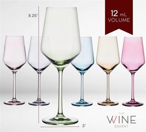 img 1 attached to 🍷 Premium Set of 6 Colorful Hand Blown Italian Style Crystal Wine Glasses - 12 oz Bordeaux Glassware for Unique Drinking Experience