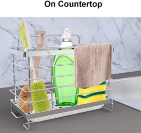 img 2 attached to 🧽 Orimade SUS304 Stainless Steel Kitchen Sink Caddy Organizer with Drain Pan and Adhesive, Dual-Use Countertop Sponge Brush and Soap Dish Holder - Rustproof