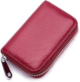 img 4 attached to 👜 Fashionable Genuine Leather RFID Blocking Credit Card Holder for Women with Compact Size – Accordion Zipper Wallet Featuring 14 Card Slots