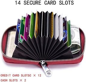 img 3 attached to 👜 Fashionable Genuine Leather RFID Blocking Credit Card Holder for Women with Compact Size – Accordion Zipper Wallet Featuring 14 Card Slots