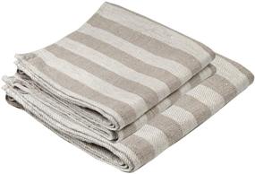 img 4 attached to Pure Linen Towel Set of 3 - BLESS LINEN Jacquard Striped Grey/White - Includes 1 Large Bath Towel and 2 Hand Towels