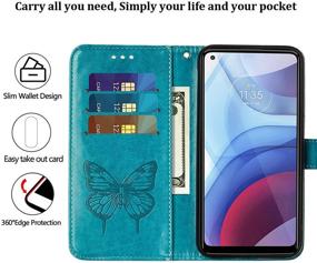 img 2 attached to 🦋 Moto G Power 2021 Case Wallet: Kickstand, Wrist Strap & Card Holder Slots – Butterfly Floral Design, PU Leather Flip Cover in Blue