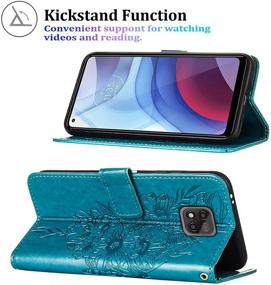 img 1 attached to 🦋 Moto G Power 2021 Case Wallet: Kickstand, Wrist Strap & Card Holder Slots – Butterfly Floral Design, PU Leather Flip Cover in Blue