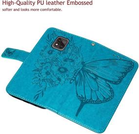 img 3 attached to 🦋 Moto G Power 2021 Case Wallet: Kickstand, Wrist Strap & Card Holder Slots – Butterfly Floral Design, PU Leather Flip Cover in Blue