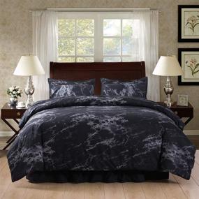 img 4 attached to 🛏️ Modern Fluffy King Bedding Set – SexyTown Black Marble Comforter Bed in a Bag with Sheets, 8-Piece Complete Set for All Seasons, including 1 Comforter, 2 Pillow Cases, 4pc Sheet Sets, and 1 Dust Ruffle
