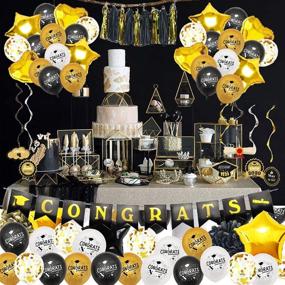 img 2 attached to 🎓 Complete 2021 Graduation Decorations Set: 53pcs Balloons, Banners, Swirls, Pom Poms - Black and Gold Theme for Wedding, Graduation Party Supplies