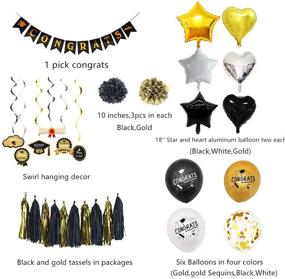 img 1 attached to 🎓 Complete 2021 Graduation Decorations Set: 53pcs Balloons, Banners, Swirls, Pom Poms - Black and Gold Theme for Wedding, Graduation Party Supplies