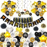 🎓 complete 2021 graduation decorations set: 53pcs balloons, banners, swirls, pom poms - black and gold theme for wedding, graduation party supplies logo