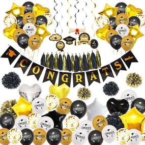 img 4 attached to 🎓 Complete 2021 Graduation Decorations Set: 53pcs Balloons, Banners, Swirls, Pom Poms - Black and Gold Theme for Wedding, Graduation Party Supplies