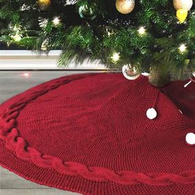 img 4 attached to 🎄 MACUNIN 48-inch Traditional Knitted Christmas Tree Skirt: Rustic and Luxurious Xmas Holiday Decorations in Wine Red