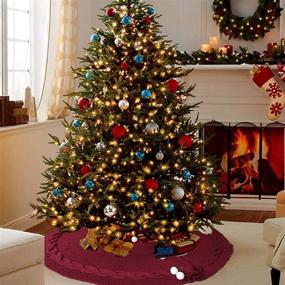 img 2 attached to 🎄 MACUNIN 48-inch Traditional Knitted Christmas Tree Skirt: Rustic and Luxurious Xmas Holiday Decorations in Wine Red
