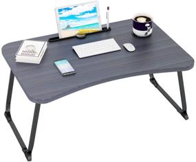 img 4 attached to 📚 Ruitta Foldable Laptop Bed Table Tray with Cup Holder, Tablet/Phone Holder, and Pen Slot - Lap Desk Stand for Bed, Sofa, Couch, Floor - Black