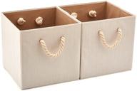 ezoware set of 2 foldable bamboo fabric storage bins – beige, 13x13x13inch – organize shelves, closets, & more! logo