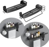 🛁 black wall mounted shower shelf organizer with hooks - no drill storage rack for kitchen - 2 pack logo