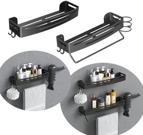 img 4 attached to 🛁 Black Wall Mounted Shower Shelf Organizer with Hooks - No Drill Storage Rack for Kitchen - 2 Pack