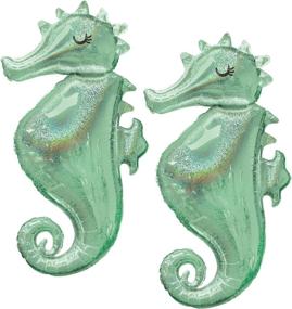 img 3 attached to 🐴 Pair of 2 Sparkling Holographic Seahorse Jumbo 38" Foil Balloons