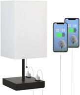 💡 multi-functional table lamp with outlet: bedside lamp, desk light, nightstand lamp for bedroom with 2-prong a/c outlets and white fabric lampshade логотип