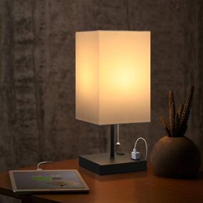 img 2 attached to 💡 Multi-Functional Table Lamp with Outlet: Bedside Lamp, Desk Light, Nightstand Lamp for Bedroom with 2-Prong A/C Outlets and White Fabric Lampshade