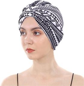 img 4 attached to 🧢 Cotton Turbans with Satin Liner - Double-Layered Beanie Chemo Cap Sleep Bonnet by DuoZan