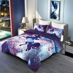 img 2 attached to KINBEDY Galaxy Unicorn Colorful Print Comforter Sets - Queen Size, 3PC Tencel Cotton Bedding in Purple with 3D Design - Includes 1 Comforter and 2 Pillowcases