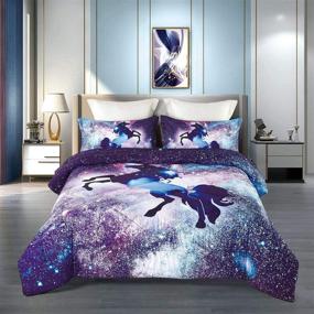 img 3 attached to KINBEDY Galaxy Unicorn Colorful Print Comforter Sets - Queen Size, 3PC Tencel Cotton Bedding in Purple with 3D Design - Includes 1 Comforter and 2 Pillowcases