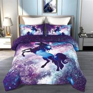 kinbedy galaxy unicorn colorful print comforter sets - queen size, 3pc tencel cotton bedding in purple with 3d design - includes 1 comforter and 2 pillowcases logo