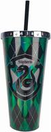 spoontiques harry potter tumbler: slytherin foil 🐍 cup - 20 oz - green acrylic with straw logo