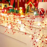 🎄 riakrum 16.5 feet christmas berry beaded garland string lights, festive led lighted battery operated indoor decoration for christmas mantle, home party decor - acrylic pearl warm red lights logo