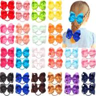 🎀 40pcs 4.5" boutique pops hair bows: elastic hair ties with grosgrain ribbon, large cheer bow ponytail holder, rubber hair bands for girls, toddlers, kids, teens (in pairs) logo