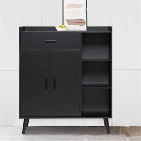 img 3 attached to Mid Century USIKEY Storage Cabinet: Stylish 1 Drawer, 2 Doors & 3 Shelves, Wooden Sideboard for Living Room, Bedroom, Home Office - Elegant Black Cupboard