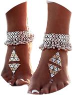 🔔 yokawe boho bells indian anklets: silver beaded chain tassel bracelet - summer beach barefoot sandals foot jewelry for women and teen girls (pack of 1) logo