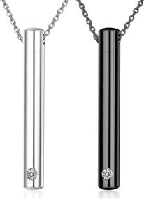 img 4 attached to 📿 2pcs Austrian Crystal Cremation Jewelry - Stainless Steel Black Silver Bar Urn Pendant for Memorial Ashes Keepsake and Exquisite Necklace