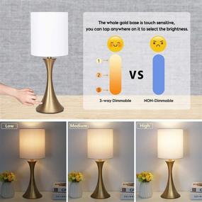 img 1 attached to 💡 Gold Metal Touch Control Table Lamp - Dimmable Bedside Lamp, Modern Desk Lamp with Simple Fabric Shade - 3 Way Minimalist Lamp for Bedroom, Guest Room, and Office - Includes 6W Bulb