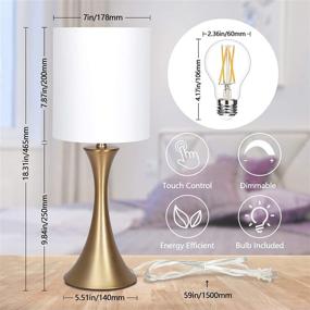 img 2 attached to 💡 Gold Metal Touch Control Table Lamp - Dimmable Bedside Lamp, Modern Desk Lamp with Simple Fabric Shade - 3 Way Minimalist Lamp for Bedroom, Guest Room, and Office - Includes 6W Bulb